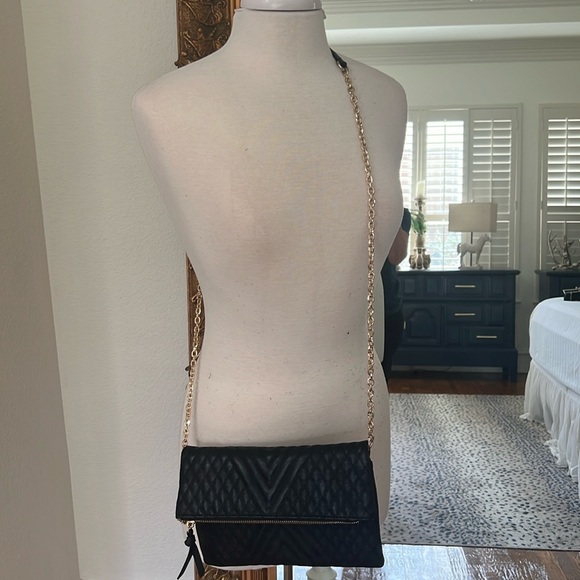Madison West Black Crossbody Bag With Gold Tone Hardware and cross stitch design - Picture 4 of 9